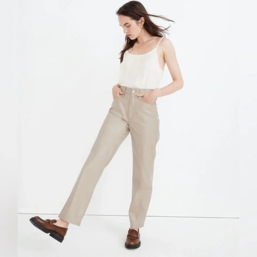 Madewell The Perfect Vintage Straight Jean: Faux Leather Edition in Pumice 29‎